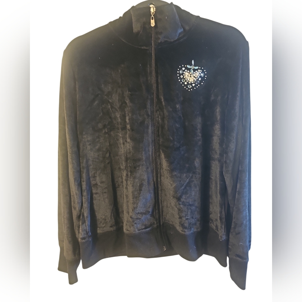 BCBGMAXAZRIA Black Velour Jacket with Sequins, Women's, Size XL